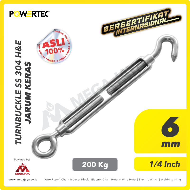 Dapatkan Produk Turnbuckle Powertec SS 304 Hook & Eye 6mm 1/4" Harga