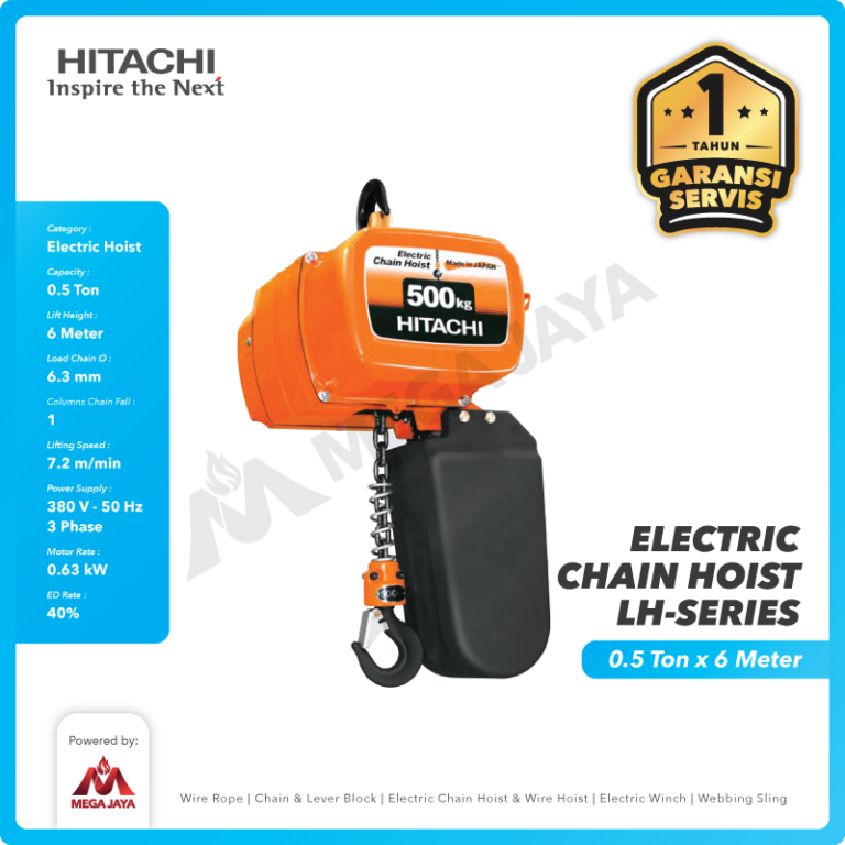 Dapatkan Produk Electric Chain Hoist 3F Hitachi 1/2 LH 0,5 T x 6 M