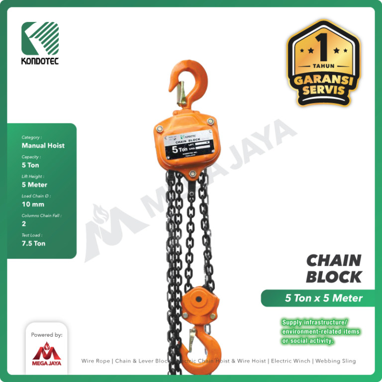 Cek harga Chain Block 5 Ton 5 Meter Kondo Daya Angkut Kuat
