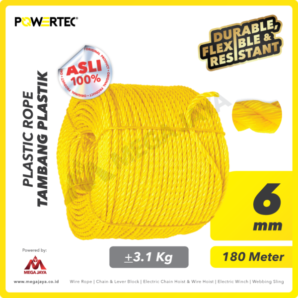 Dapatkan Produk Plastic Rope Kuning Powertec 6mm @3,1Kg Harga Terjangkau