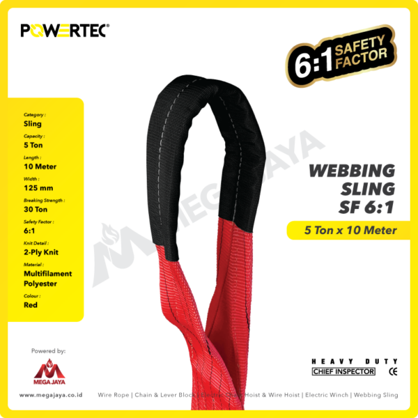 Dapatkan Produk Web Sling Powertec (6:1) 2Ply 5 T X 10 M (Merah) Harga ...