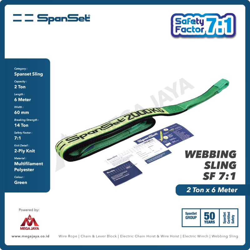 Dapatkan Produk Web Sling Spanset (7:1) 2Ply 2 T X 6 M (Hijau) Harga ...