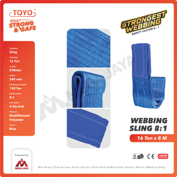 Dapatkan Produk Webbing Sling Merek Toyolift (8:1) 4Ply 16 T X 8 M ...