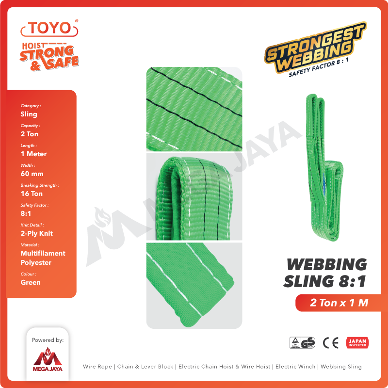 Dapatkan Produk Webbing Sling Merek Toyolift (8:1) 2Ply 2 T X 1 M ...