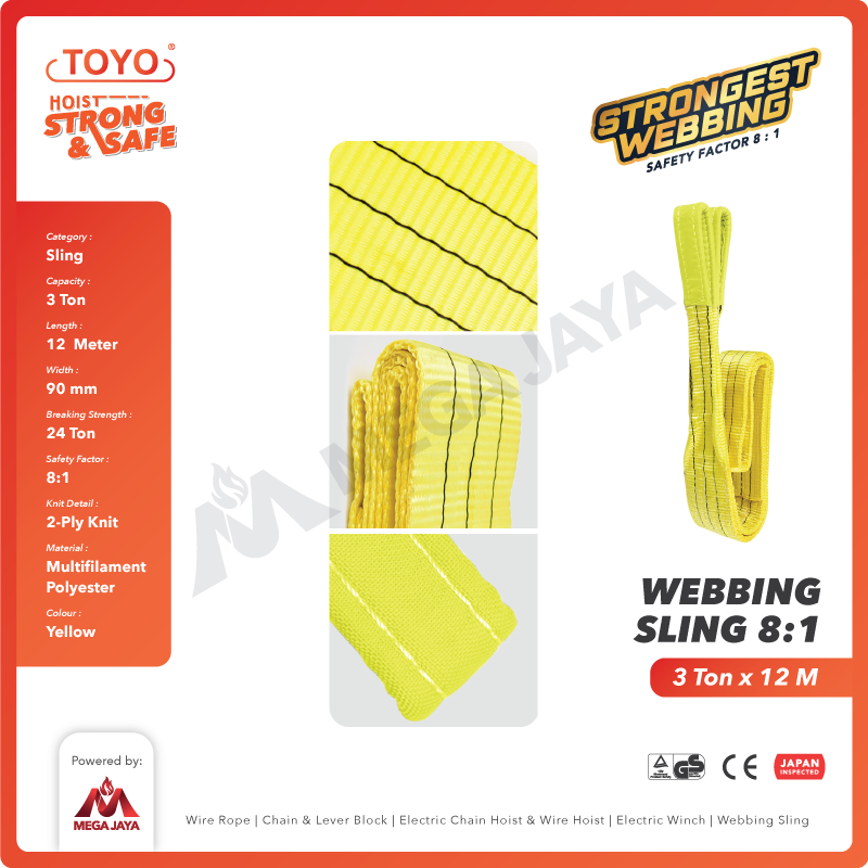 Dapatkan Produk Webbing Sling Merek Toyolift (8:1) 2Ply 3 T X 12 M ...