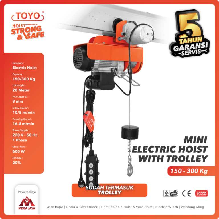 Dapatkan Produk Mini Electric Hoist 1F Toyo Set 150300 Kg x 20 M